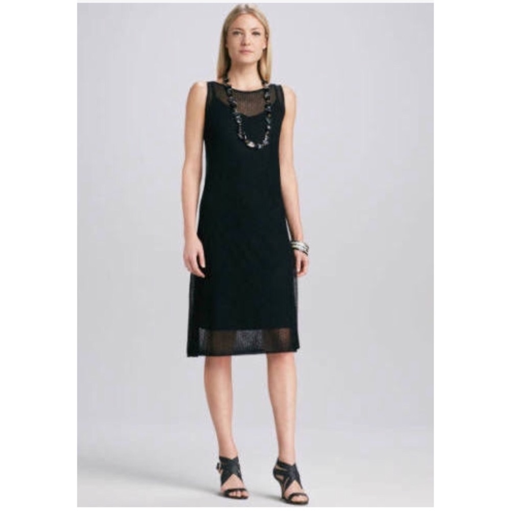 Eileen Fisher black bateau neck two layer dress